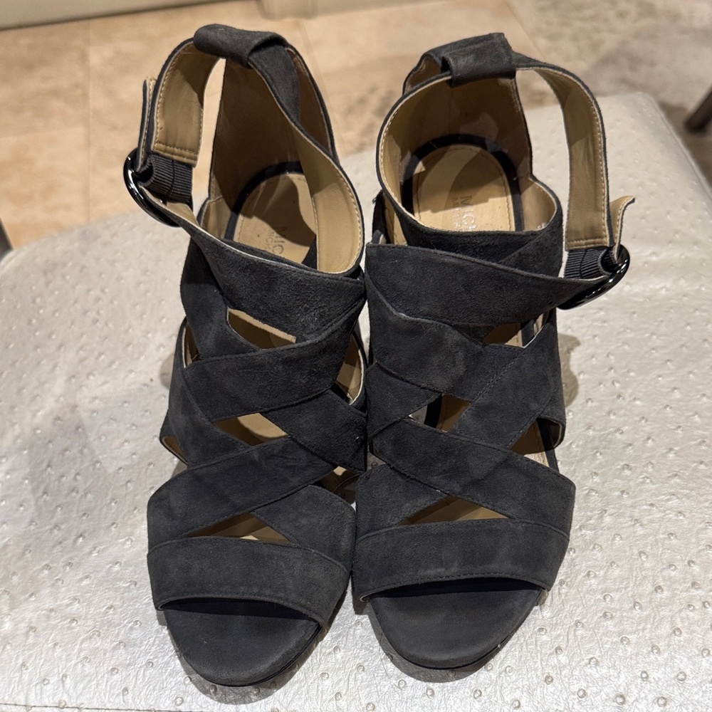 MICHAEL Michael Kors Gray Suede Block Heel Sandal